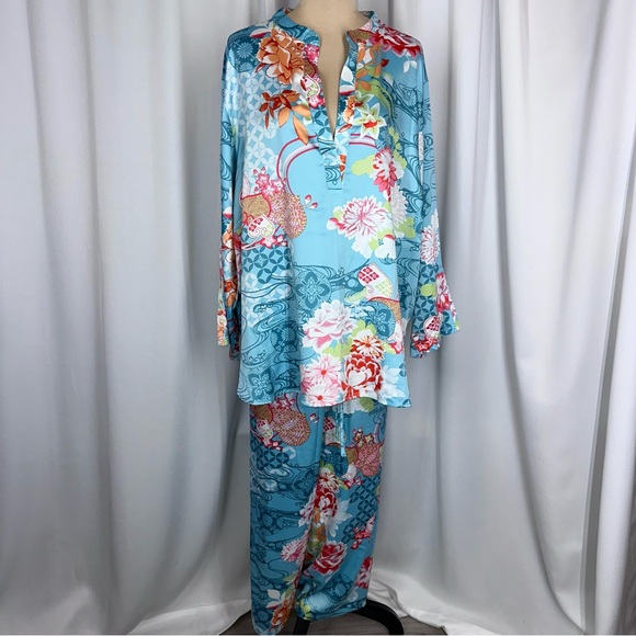 Natori Other - N by Natori Sakura Satin Pajama Set Sz 2X Mandarin Collar Excellent Condition